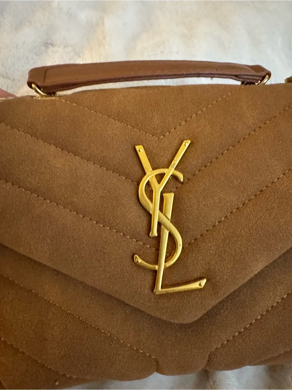Saint Laurent YSL Loulou Style Chevron Shoulder Bag Gold Chain Dust Bag EUC